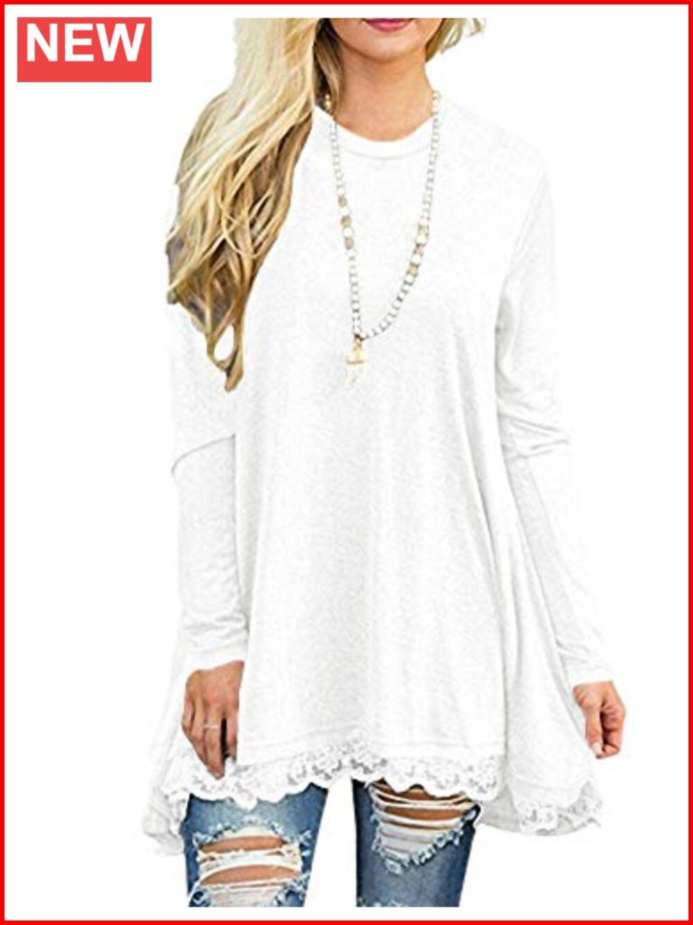 Women Lace Long Sleeve A-Line Swing Tunic Top Blouse